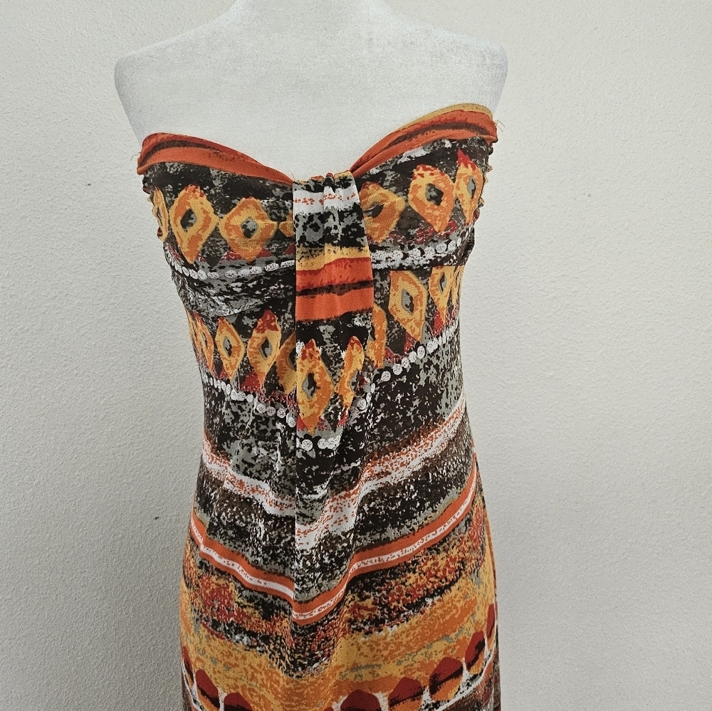 Colorful Tribal Strapless Maxi Dress Chic Casual  Size M. - Picture 3 of 9